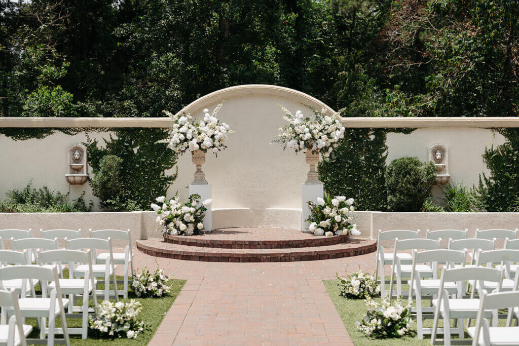 The Springs in Cypress Houston Texas Luxury Castle Venue Outdoor Garden Ceremony
